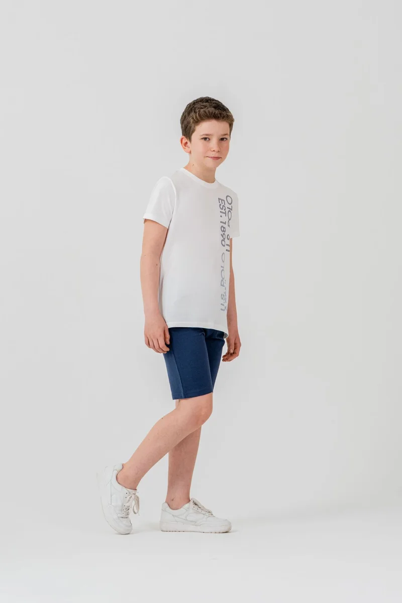 يو اس بولو اسن U.S. Polo Assn. Boys White Bermuda Set